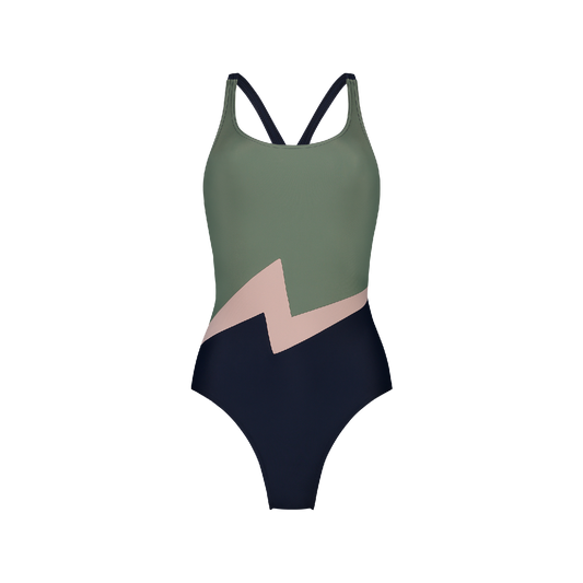Elektra Racerback Swimsuit - Blue / Green / Pink