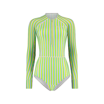One Piece Swimsuit Longsleeve - Multi Color Stripe