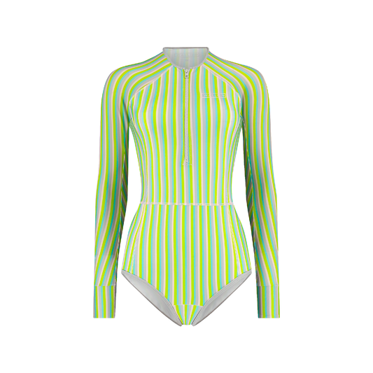 One Piece Swimsuit Longsleeve - Multi Color Stripe
